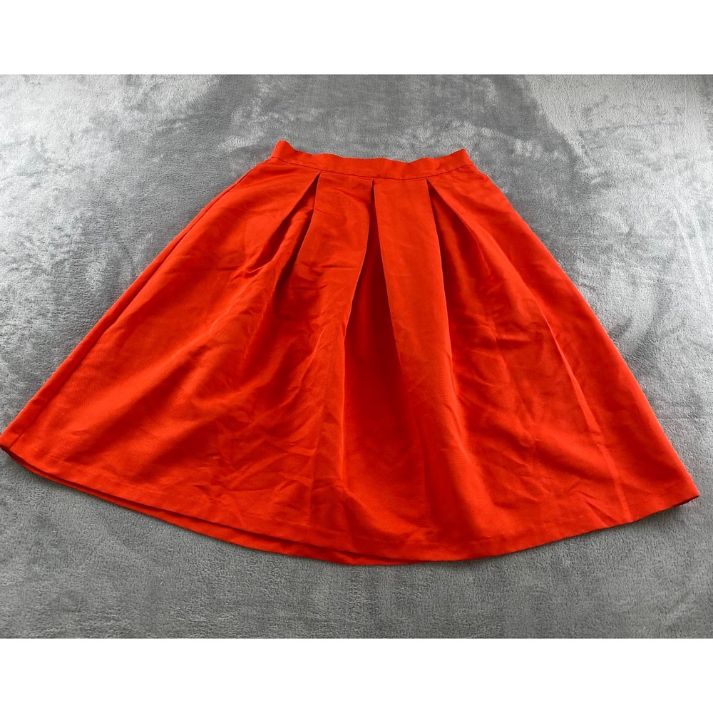 New York & Company Womens Orange Ribbed Pleated A-Line Midi Skirt Sz 10 Side Zip